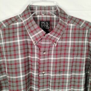 Jos. A. Bank Traveler's Collection XL Shirt Gray Red Plaid Soft‎ Light Flannel